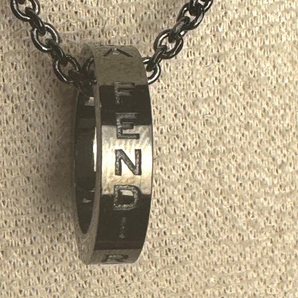 Fendi Logo Pendant Ring Style Necklace Gunmetal Unisex Black Chain Authentic CoA - Picture 1 of 5